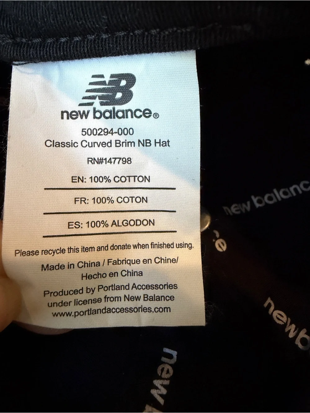 New Balance Hat Black One Size Adjustable Embroidered Classic Running